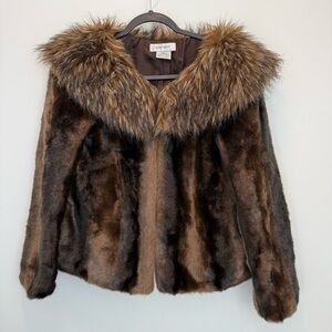 Nine West Brown Teddy Jacket with Faux Fur Collar